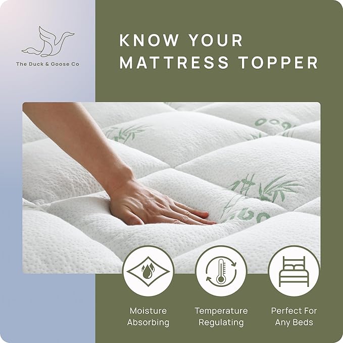 Cooling Mattress Topper - Full Size | Plush Pad Mattress Topper for Back Pain Relief, 8-21" Deep Pocket | Viscose Made from Bamboo Pillow Top | Bedroom Essentials