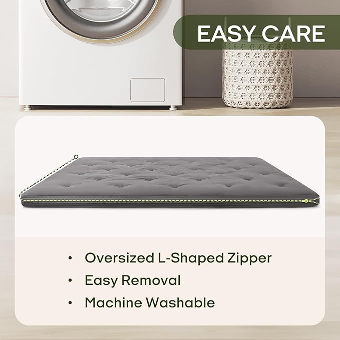 ZonLi Japanese Floor Futon Mattress Twin Size 75"x 39", 100% Cotton Cover 2.5'' Thicken Tatami Mattress, Foldable Sleeping Pad, Portable Dormitory Tatami Mat (Grey)
