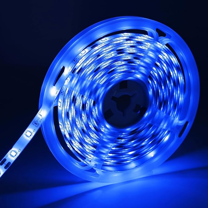 iNextStation Blue LED Strip Light, 16.4ft 5M 2835 SMD 300 LEDs 12V Flexible Cuttable LED Tape Light for Bedroom Kitchen Cabinet Wardrobe TV (Power Adapter Included)