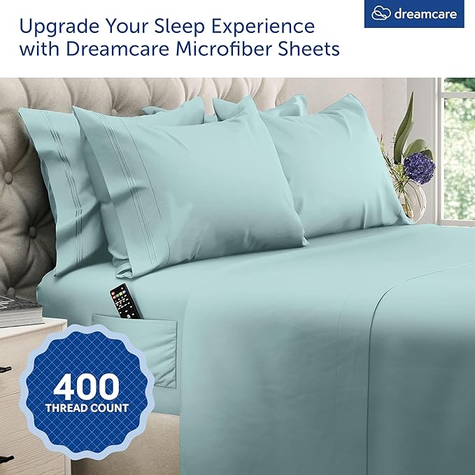 DREAMCARE King Size Sheets Set – 6 pcs Cooling Bed Sheets – up to 15” Deep Pocket King Sheet Set – 2500 Supreme Collection – Extra Soft 100% Brushed Microfiber Hotel Luxury with Side Pocket – Spa Blue