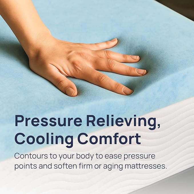 Sure2Sleep Gel Swirl Memory Foam Mattress Topper - 2 Inch, Pressure Relieving, Cooling Comfort - Made in The USA & CertiPUR-US Certified - Softens Firm Beds and Extends Mattress Life - Queen Size