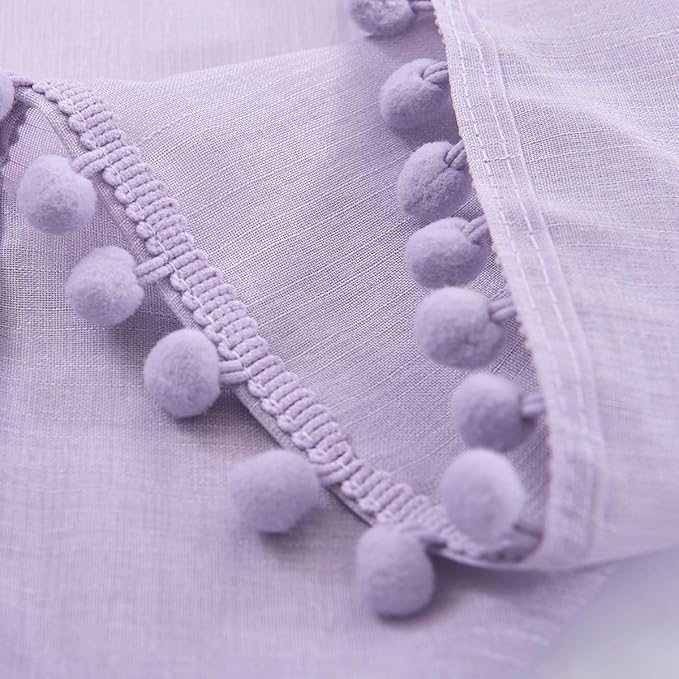 Treatmentex Pom Pom Sheer Curtains for Bedroom 95inches Long Linen Textured Window Voile Drapes Lilac Rod Pocket 1 Pair