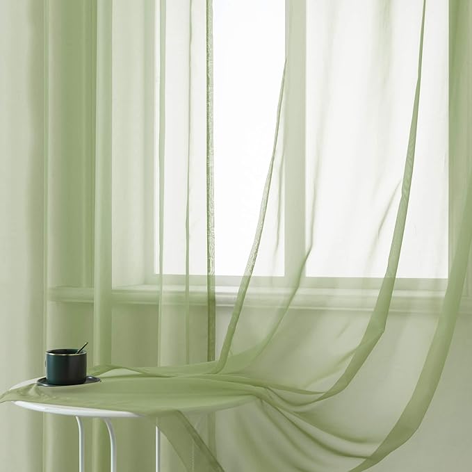 DUALIFE Sage Green Sheer Grommet Curtains 108 Inches Extra Length for Bedroom -Light Filttering Curtains Drapes 2 Panels for Living Room Party Backdrop?52W X 108L Inch