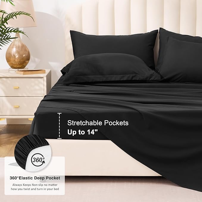 Love's cabin California King Comforter Set Ash Black, 7 Pieces California King Bed in a Bag, All Season Bedding Sets with 1 Comforter, 1 Flat Sheet, 1 Fitted Sheet, 2 Pillowcase and 2 Pillow Sham