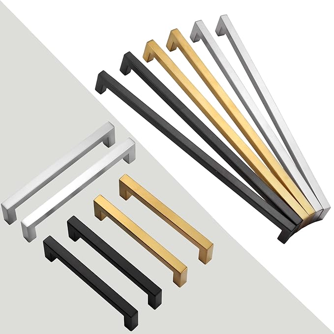 Cabinet Pulls Brushed Nickel Cabinet Handles Square Drawer Pulls, 10 Pack 7-1/2 Inch Stainless Steel Kitchen Door Cupboard Cabinet Handles, Cabinet Hardware Drawer Handles, 192mm Hole Centers