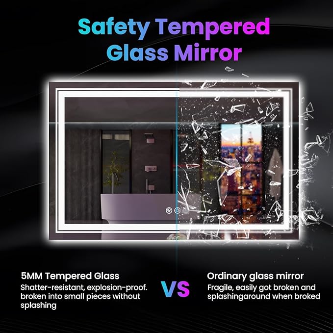 LED Mirror for Bathroom, 55"X30" with 8 RGB Backlit +3 Front Lit (Adjustable Individually), Anti-Fog, Large Lighted Bathroom Vanity Mirror for Wall,Shatterproof,Memory Function,Tempered Glass