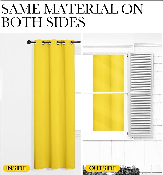 NICETOWN Bedroom Curtain Panels Draperies, Thermal Insulated Solid Grommet Curtains/Drapes (1 Pair, 34 by 63 inches, Bright Yellow)