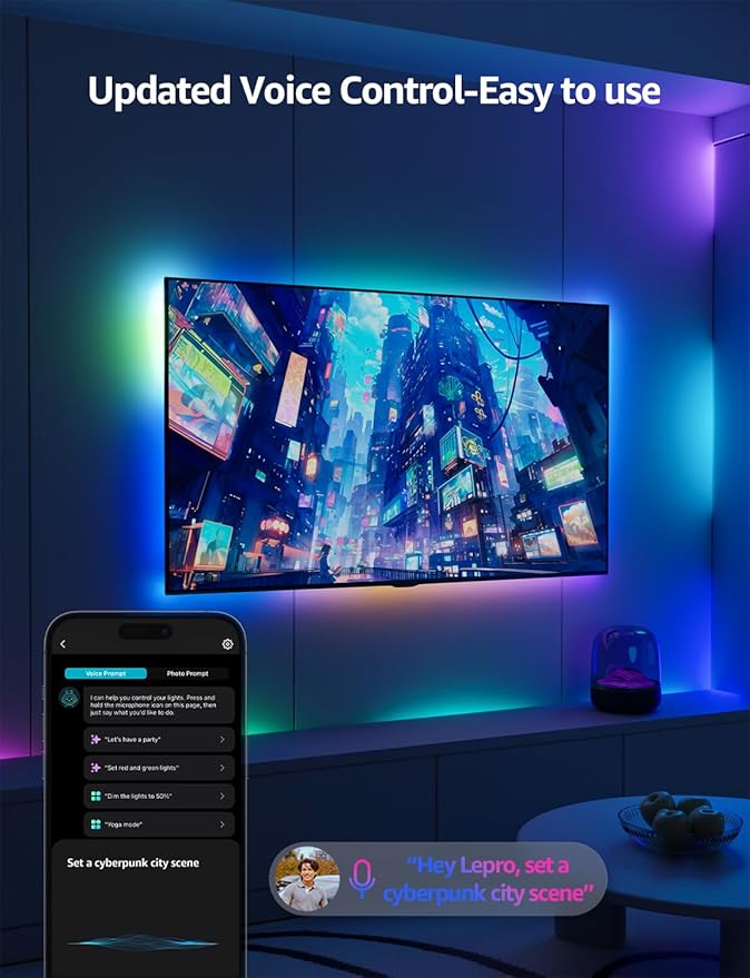 Lepro S1 AI LED Strip Lights for Bedroom - 100ft(2 Rolls of 50ft) Smart RGB Light Strips with IC and Rainbow Chasing Effects, Personalized Al Lighting Designer, No Remote, 2.4G Wi-Fi & Bluetooth