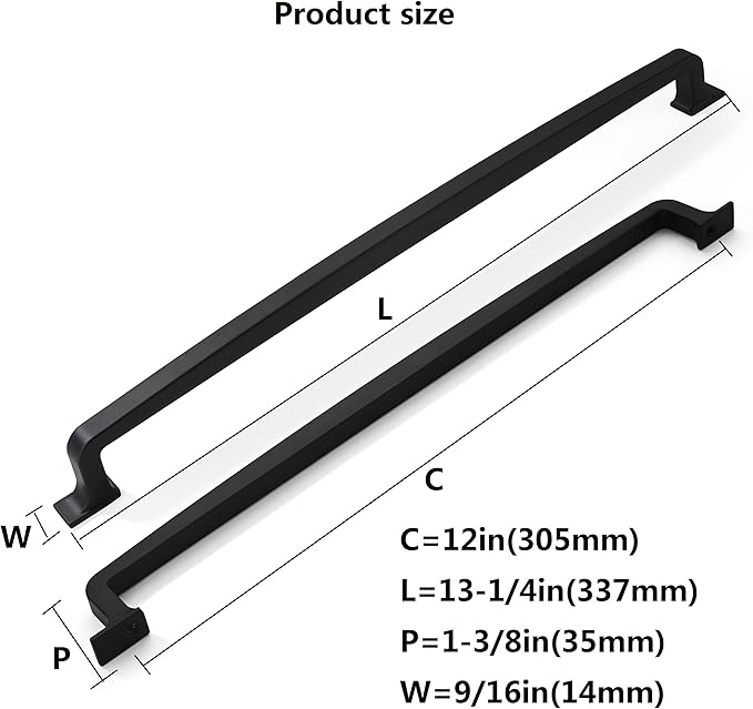 khtumeware 2 Pack 12 Inch Cabinet Handles Matte Black Pulls for Drawer Cabinet Cupboard Handles