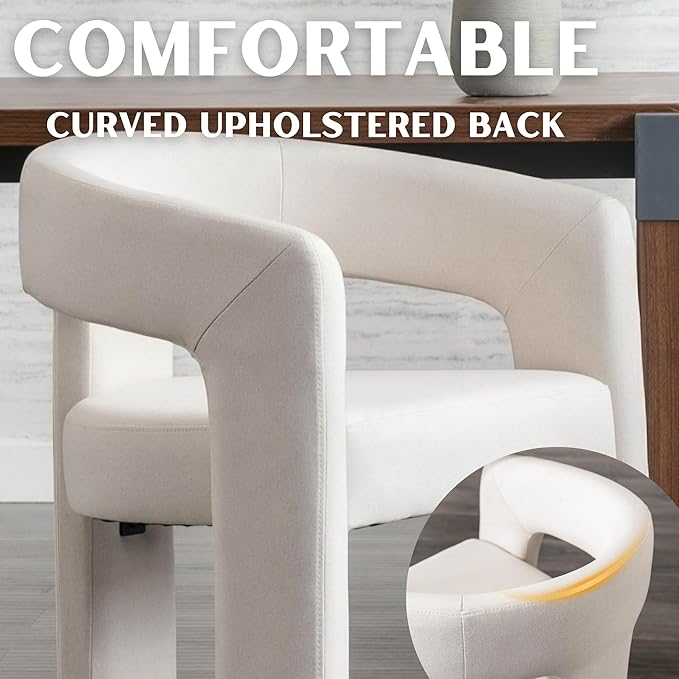 Modern Barrel Dining Chairs Set of 8, Linen Upholstered Accent Side Chair with Arms Comfy Makeup Vanity Chairs, Dining Living Room Kitchen Chairs, Beige