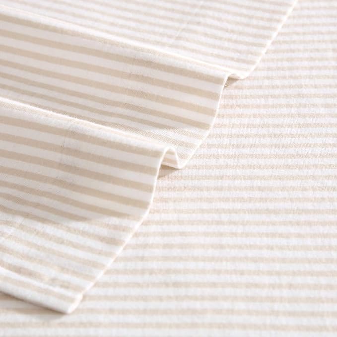 Laura Ashley - Flannel Sheets King Size, Anti-Pilling & Wrinkle Resistant Cotton, Touchably Soft for All-Season Comfort - Bed Sheets with Matching Pillowcases & Fitted Sheet (Oxfordshire Stripe Beige)