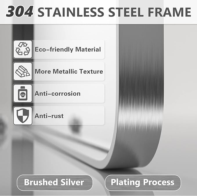 PAIHOME 24x36-Inch Brushed Nickel Bathroom-Vanity-Mirror for Wall - 304 Stainless Steel Silver Frame Bathroom Mirrors, Rectangle Farmhouse Mirror, Vertical Or Horizontal Hanging Modern Mirror