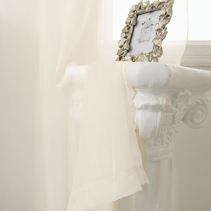 HUTO Cream Peach Beige Sheer Window Curtains 96 Inches Long Voile Curtains for Bedroom Living Room Nursery with Rod Pocket 2 Panels Each is 52 inches Wide