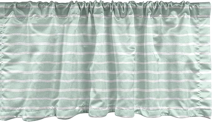 Ambesonne Pastel Window Valance, Horizontal Wavy Lines White Striped Abstract Soft Toned Nautical Art Display, Curtain Valance for Kitchen Bedroom Decor with Rod Pocket, 42" x 18", Almond Green White