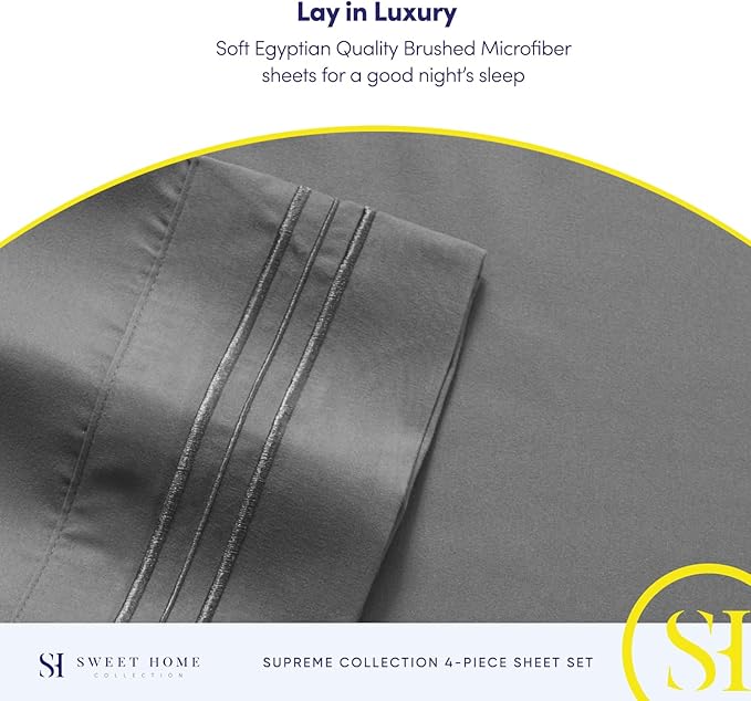 Twin XL Sheets - Breathable Luxury Sheets with Full Elastic & Secure Corner Straps Built In - 1800 Supreme Collection Extra Soft Deep Pocket Bedding Set, Sheet Set, Twin XL, Gray