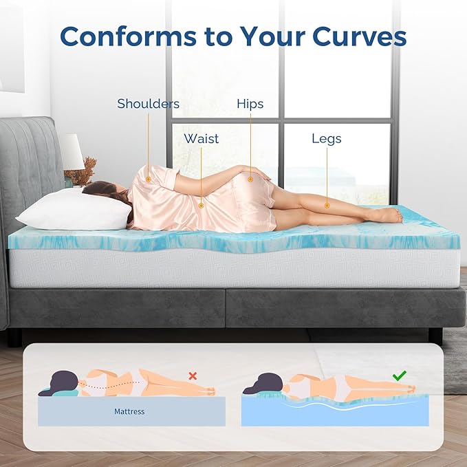 Mattress Topper California King, 4 Inch Gel Memory Foam Bed Topper for California King Size Bed, CertiPUR-US Certified, Blue