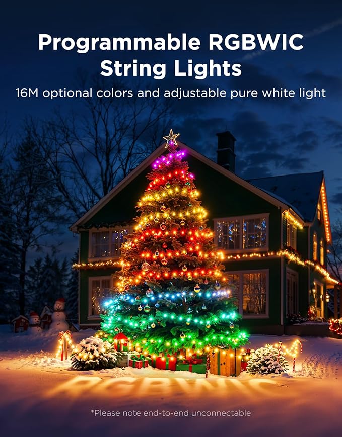 Govee Christmas Lights 2, RGBWIC 164FT 500LEDs String Lights for Holiday Decor, Smart Indoor Outdoor LED Decoration with Shape Mapping Function, 130+ Scene Modes, APP Control, Green Wire