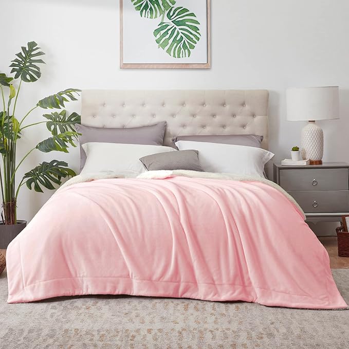 Walensee Sherpa Fleece Blanket (Throw Size 50”x60” Pink) Plush Throw Fuzzy Super Soft Reversible Microfiber Flannel Blankets for Couch, Bed, Sofa Ultra Luxurious Warm and Cozy for All Seasons