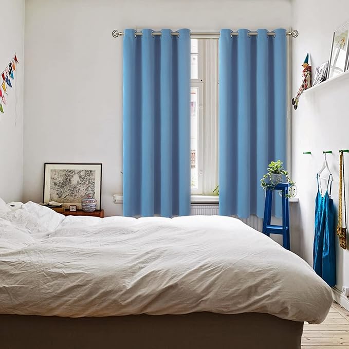 BGment Blackout Curtains for Bedroom - Grommet Thermal Insulated Room Darkening Curtains for Living Room, Set of 2 Panels, Each 55 x 69 Inch, Faded Denim
