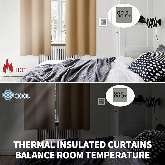 BGment Blackout Curtains for Living Room - Grommet Thermal Insulated Room Darkening Curtains for Bedroom, 2 Panels of 52 x 63 Inch, Khaki
