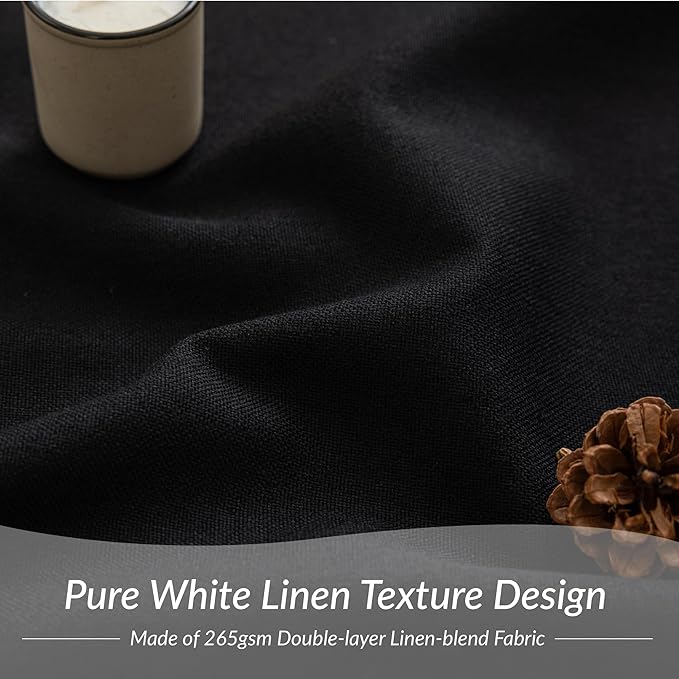 KangBang 100% Blackout Pinch Pleat Linen Curtains 105 Inches Long, Extra Long Pleated Drapes with Hooks, Soft Thick Linen Curtain Panels for Sliding Door Modern Farmhouse,60x105, Black,2 PCs