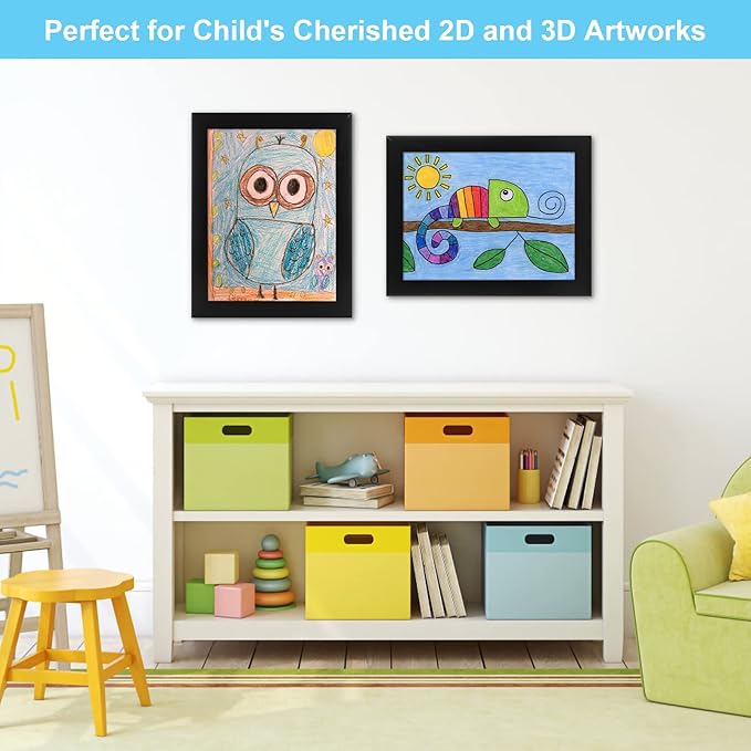 [3-Pack] Kids Art Frames, 8.5x11 Front Opening Kids Artwork Frames Changeable, Black Artwork Display Storage Frame for Wall, Holds 50 Pcs, for 3D Picture, Crafts, Hanging Art, Portfolio