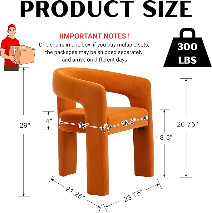 Modern Barrel Dining Chair, Velvet Upholstered Accent Side Chair with Arms Comfy Makeup Vanity Chair, Dining Living Room Kitchen Chair, Orange