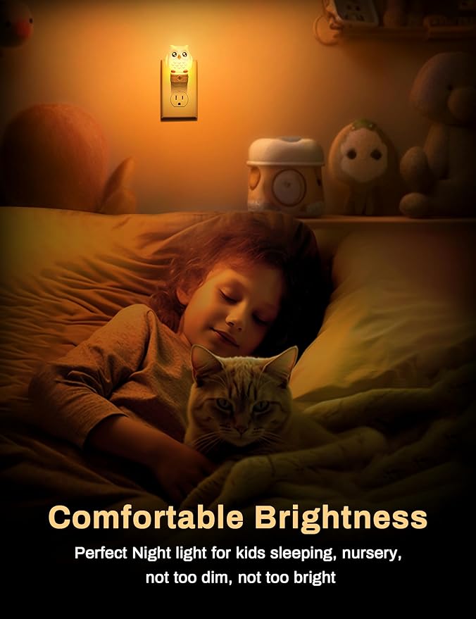 DORESshop Owl Night Lights Plug Into Wall [2 Pack], Cute Night Light for Kids, 8-Color LED Night Light, Nightlight with Dusk to Dawn Sensor for Kids Room, Bathroom, Bedroom Décor, Children Gift