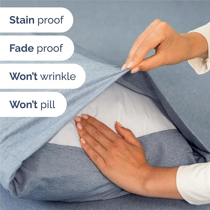 Split King Sheets Set 7 Piece - Includes 4 Pillowcases - Bed Sheets Split King - Soft Hotel Luxury Bedding - Cooling & Breathable - 1 Flat & 2 Fitted & 4 Pillowcases w/ Deep Pockets - Heathered Blue