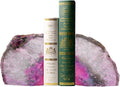 AMOYSTONE Brazilian Rock Bookends 1 Pair Pink Agate Geode Bookends 3-4 Lbs for Video Games CDs Unique Bookends Home Decorative