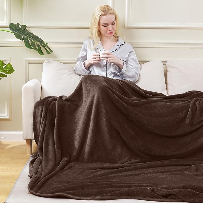 HOZY Soft Blanket King Size Fleece Warm Fuzzy Throw Blankets for The Bed Sofa Lightweight 350GSM Chocolate 90"*108"