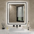 LED Bathroom Mirror, 28x32 Inch Black Framed Gradient Front and Backlit LED Vanity Mirror, 3 Colors Dimmable CRI>90, IP54 Enhanced Anti-Fog Wall Mounted Lighted Bathroom Mirror