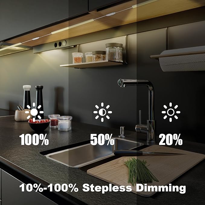 3PCS x 12inch Under-Counter Light Fixtures, LED Cabinet Lights with Memory Function, Warm White 3000K Desk Lighting, Slim Under Cupboard Lighting for Kitchen, Desk, Shelf