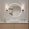 Niccy Round Led Mirror for Bathroom, 28" Backlit Mirror for Wall Circle Lighted Mirror with Gold Frame Anti-Fog, 3 Colors, HD Glass and IP65 Waterproof