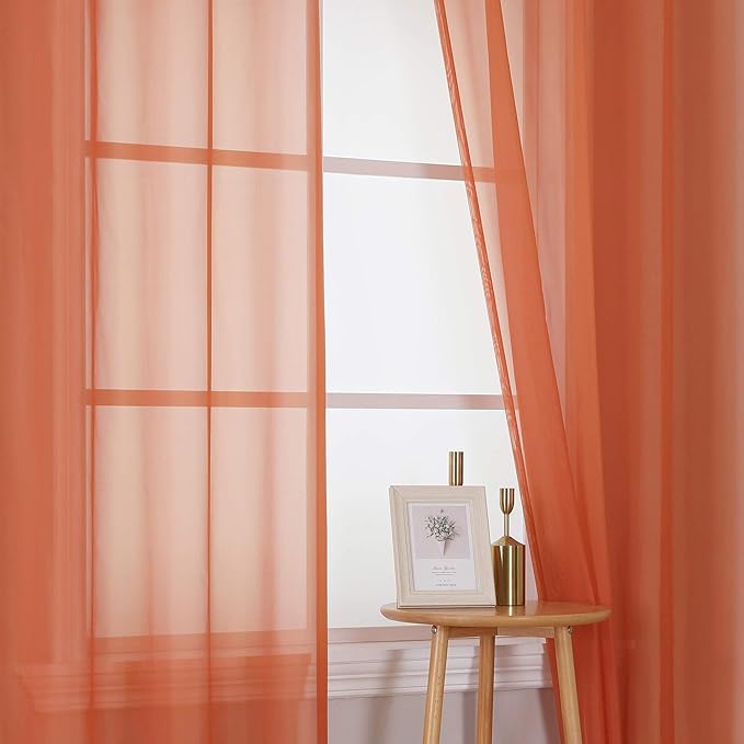 KEQIAOSUOCAI Patio Door Sheer Curtain Panels - Ceiling to Floor Extra Long Voile Drape Curtains Window Treatment for Sliding Glass Door (Burnt Orange,2 Pieces,W 54 x L 108 inches)