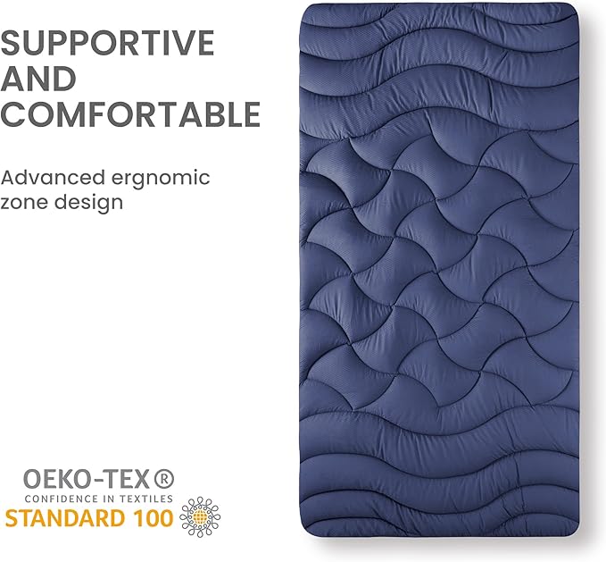 SLEEP ZONE Cooling Twin Mattress Topper, Premium Zoned Cool Mattress Pad Cover, Padded Mattress Protector Breathable Washable, Deep Pocket 8-21" (Navy, Twin)
