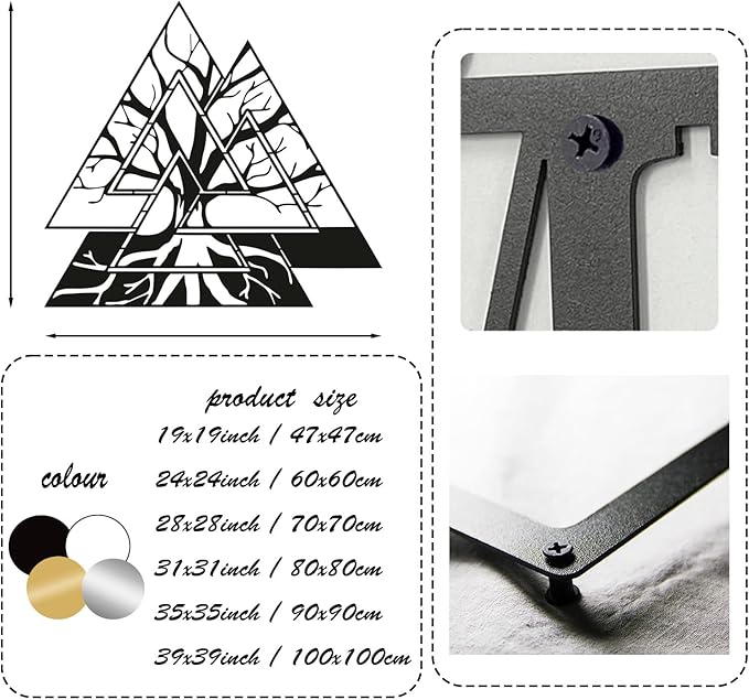 Veplsur Tree of Life Metal Wall Art, Norse Viking Decor, Pagan Wall Decor, Scandinavian Home Decor, Godly Home Decor (Silver, 19"x19")