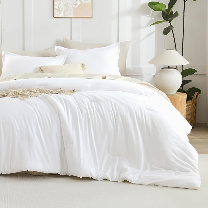 Litanika California King Comforter Set White - 3 Pieces Cal King Lightweight Soft Plain Bed Comforter, Oversized Down Alternative Bedding Set - Machine Washable (104x96In, 2 Pillowcases)