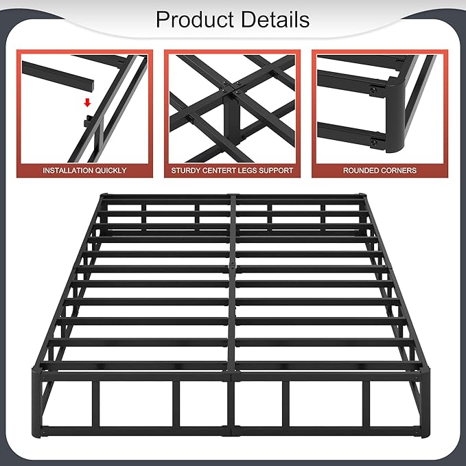 10 Inch High Profile King Box Spring Heavy Duty Metal King Size Box Spring with Fabric Cover, Sturdy Mattress Foundation, Easy Assembly, Noise Free, Black