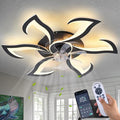 32" Black Modern Ceiling Fan with Lights Remote Control, 6 Speeds 3 Light Color Low Profile Flush Mount Ceiling Fan with Light for Kitchen Bedroom