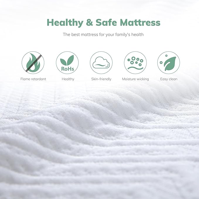 EGO White 10 inch Queen Memory Foam Mattress, Cooling Gel Green Tea Mattress Bed in a Box, CertiPUR-US Certified, Double Mattress, 60"×80", Medium Firm