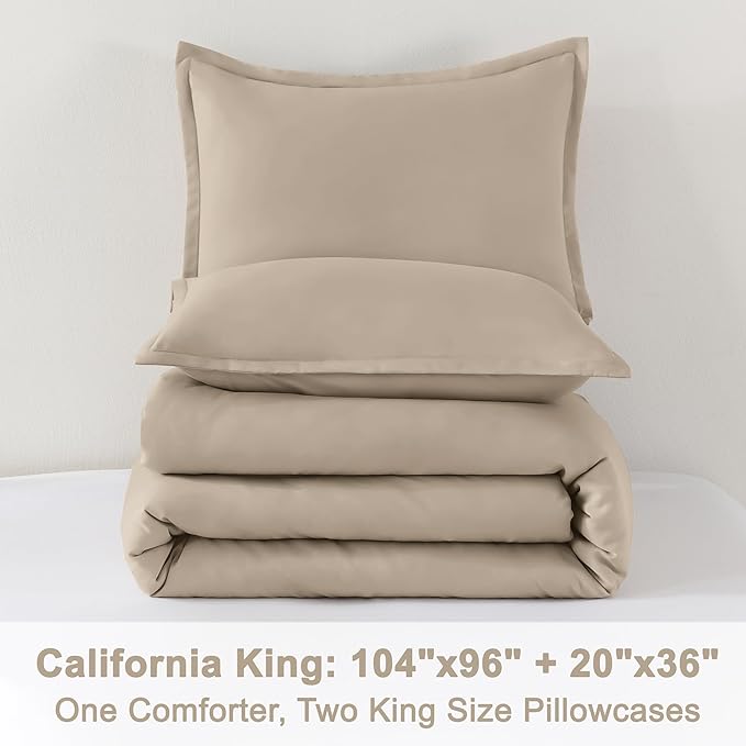 Litanika Khaki California King Comforter Set - 3 Pieces Cal King Lightweight Soft Solid Bed Comforter, Oversized All Season Down Alternative Bed Set (104x96In, 2 Pillowcases)