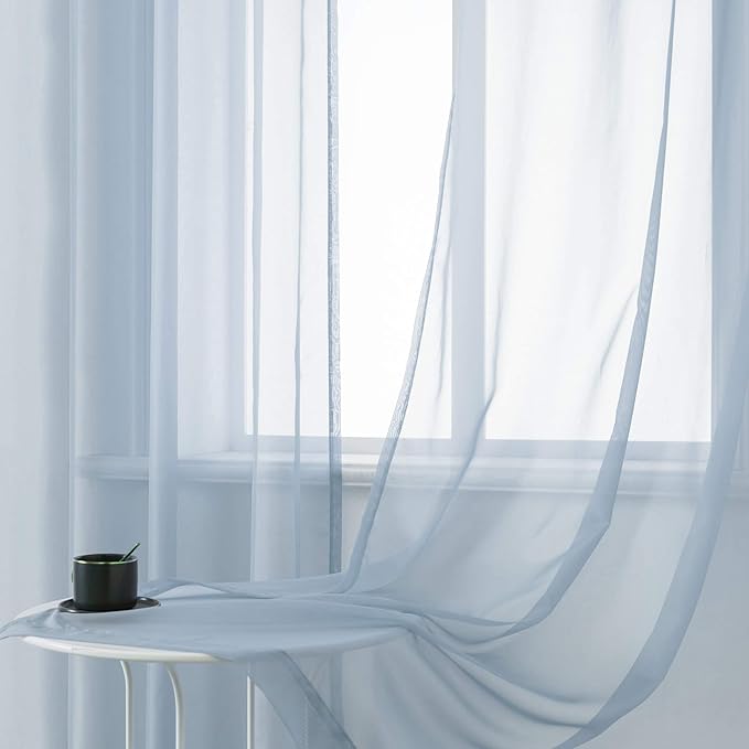 DUALIFE Dusty Blue Curtains 120 Inches Extra Length for Living Room Decor 2 Panels Set Grommet Look Semi Transparent Sheer Curtains for Bedroom 120 Inch Long 10FT Stone Blue