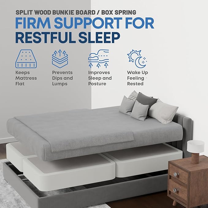 Greaton, Box Spring Bed Base Size, 8-Inch Wood Amish Made in USA – Quiet Noise Free, 4-Pieces Under Mattress-Support BoxSpring, Fully Assembled, White, King(Fold), 8" Foundation