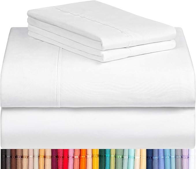 LuxClub 4 PC Full Size Sheet Set Bed Sheets Deep Pockets Wrinkle Free Cooling Bed Sheets Machine Washable Hotel Bedding Silky Soft - White Full