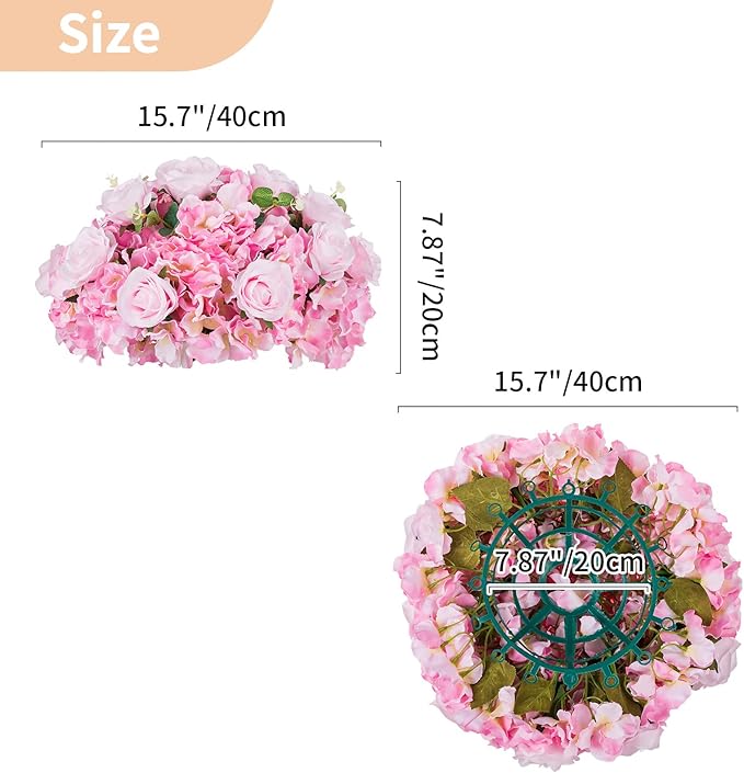 NUPTIO Flower Balls for Wedding Centerpieces - 2 Pcs 15.7 inch Diameter Fake Flower Ball Arrangement Bouquet Party Centerpieces for Tables - Pink Rose Bouquet Centerpiece Flowers for Wedding Table