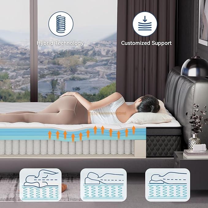 ELEMUSE Twin XL Mattress, 10 Inch Hybrid Memory Foam Mattress in a Box, Pressure Relieving Comfort, Individual Pocket Springs for Motion Isolation, Medium Firm, CertiPUR-US Certified, Fiberglass Free