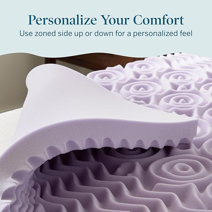 LUCID Zoned Memory Foam Mattress Topper, Full, Lavender
