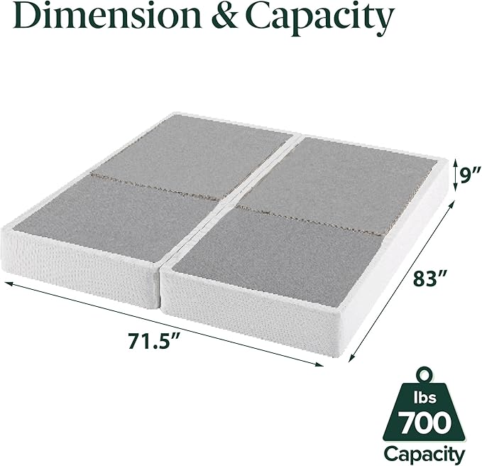 ZINUS 9 Inch Box Spring with Cover, No Assembly Mattress Foundation, Sturdy Metal Structure, Split Cal King, White