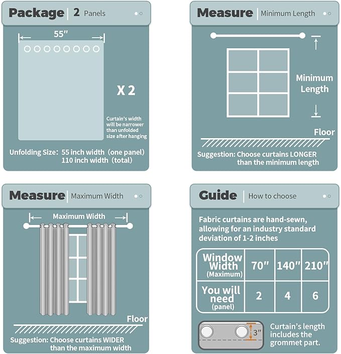 BGment Blackout Curtains for Bedroom - Grommet Thermal Insulated Room Darkening Curtains for Living Room, Set of 2 Panels, Each 55 x 96 Inch, Faded Denim